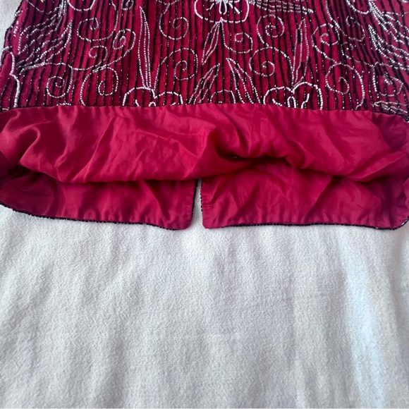 AP Ltd by Adrianna Papell NWT VTG 100% Silk Floral Beaded Red Cocktail Dress 10 - Picture 15 of 16